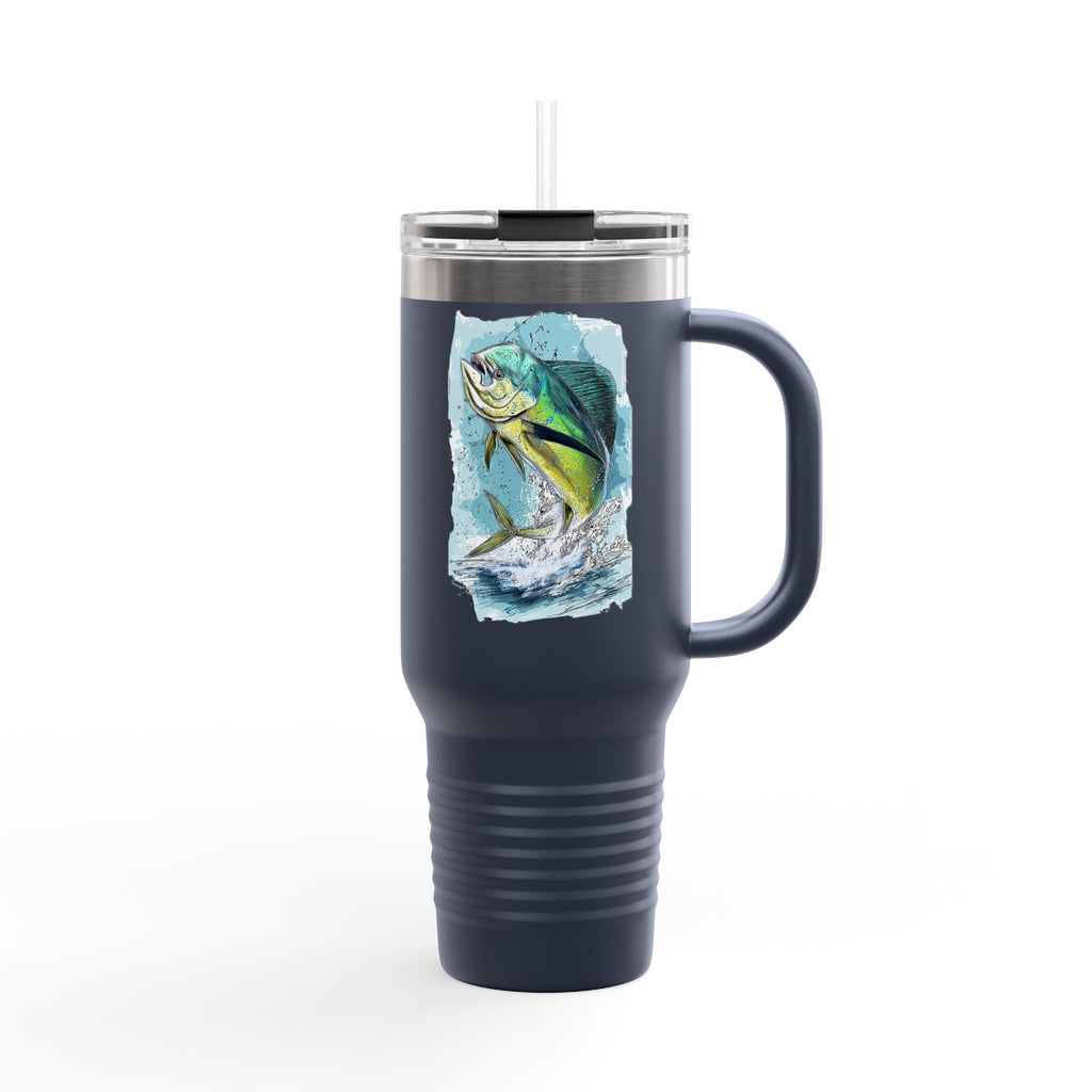 Mahi Mahi Edition Tumbler - IndigeFish Big Fish Signature Series 40oz Insulated Travel Mug – (Navy, Teal, White)