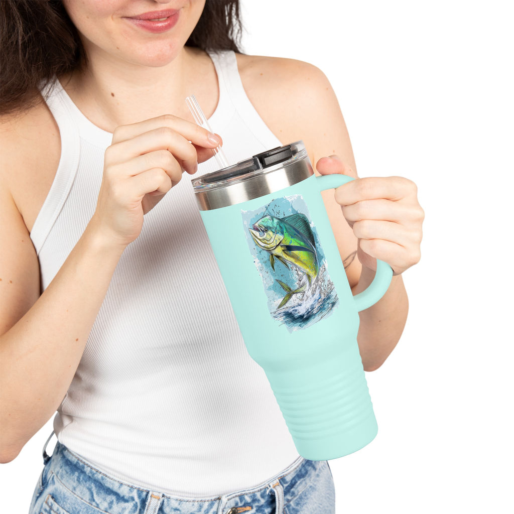 Mahi Mahi Edition Tumbler - IndigeFish Big Fish Signature Series 40oz Insulated Travel Mug – (Navy, Teal, White)