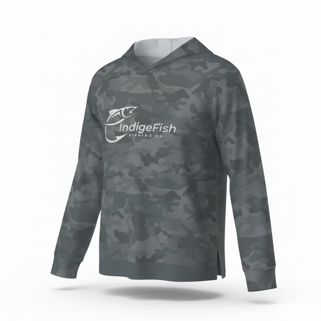 IndigeFish “Respect | Water | Culture” Stealth Grey Camo Performance Hoodie