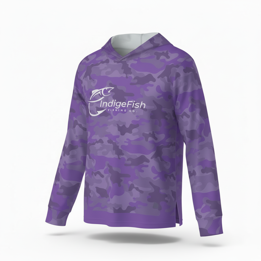 IndigeFish “Respect | Water | Culture” Purple Camo Performance Hoodie