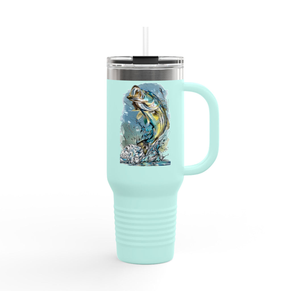Personal Best Striped Bass Edition - IndigeFish Big Fish Signature Series 40oz Insulated Travel Mug – (Navy, Teal, White)