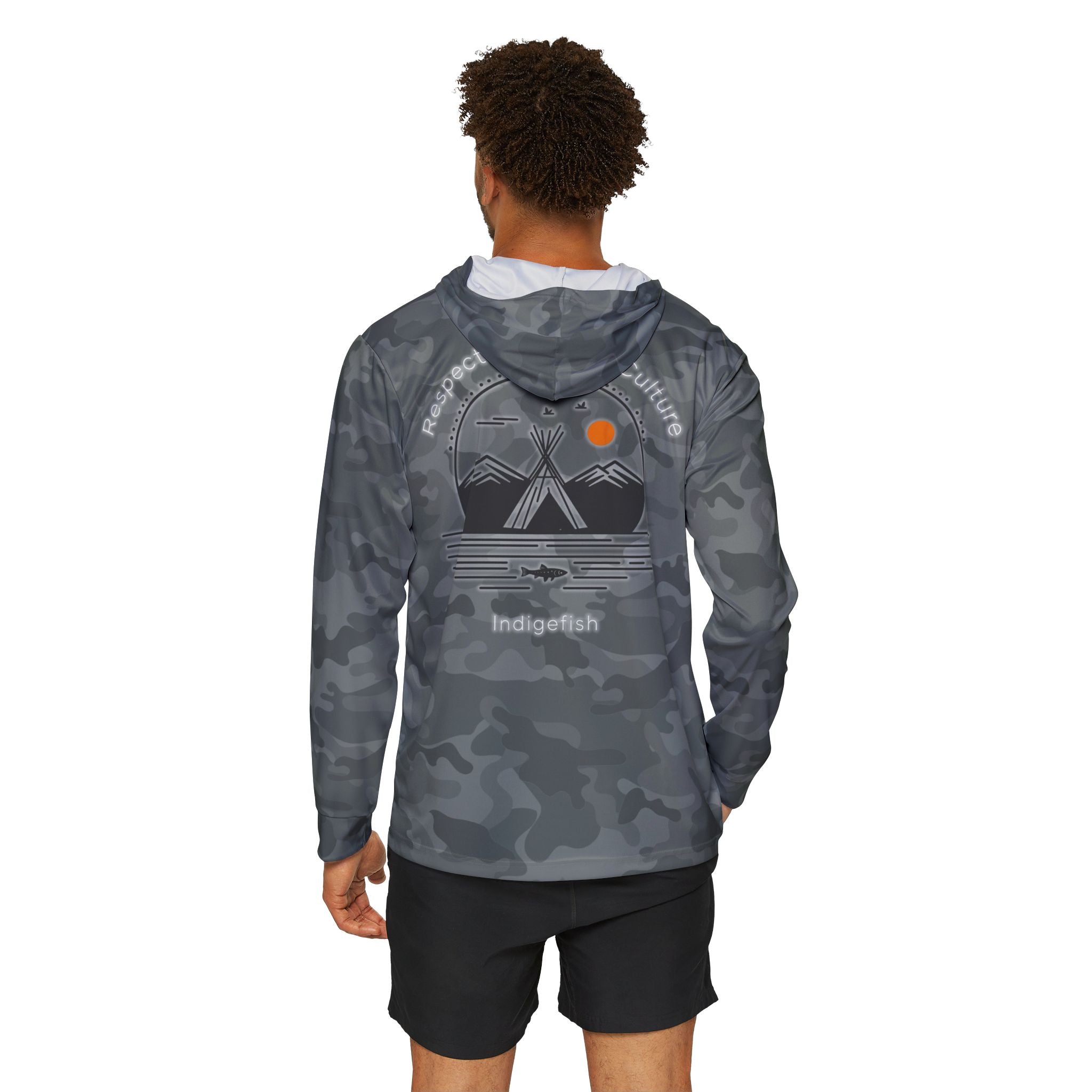 IndigeFish “Respect | Water | Culture” Stealth Grey Camo Performance Hoodie