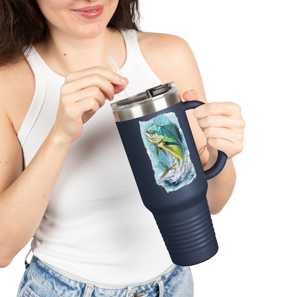 Mahi Mahi Edition Tumbler - IndigeFish Big Fish Signature Series 40oz Insulated Travel Mug – (Navy, Teal, White)