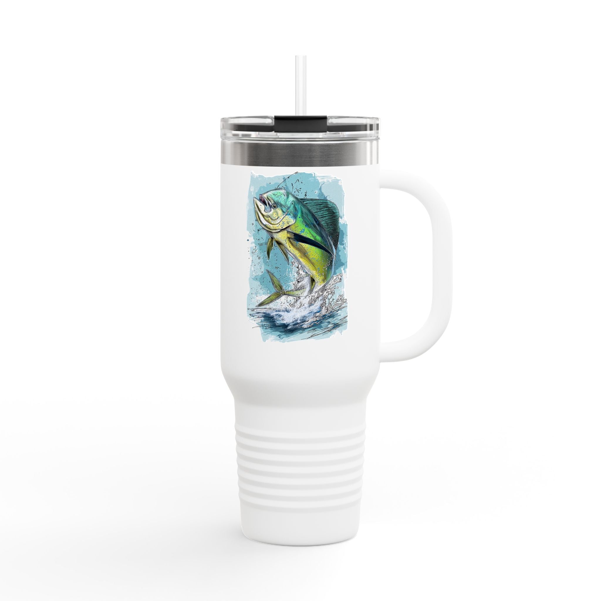 Mahi Mahi Edition Tumbler - IndigeFish Big Fish Signature Series 40oz Insulated Travel Mug – (Navy, Teal, White)