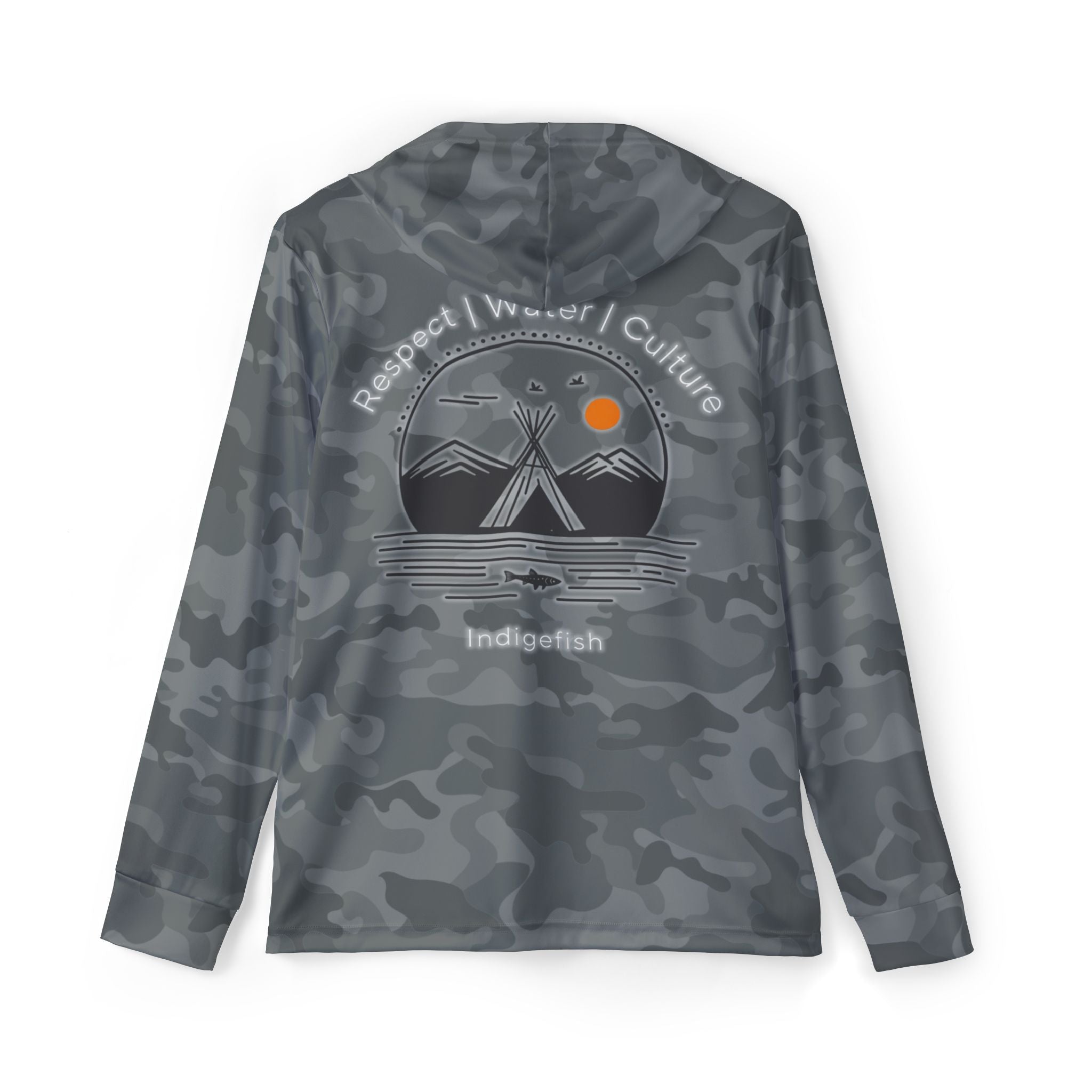 IndigeFish “Respect | Water | Culture” Stealth Grey Camo Performance Hoodie