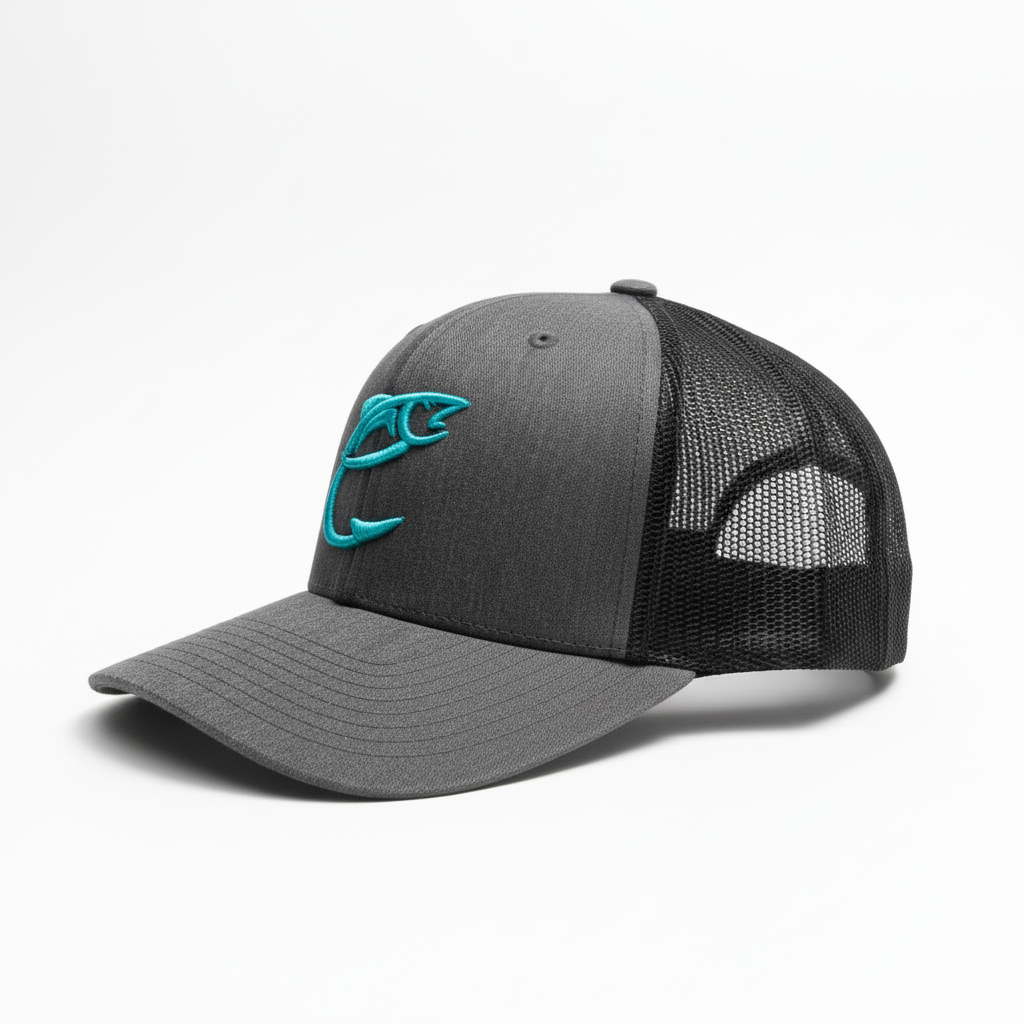 Indigefish Fishing Cap (Charcoal Grey) Turquoise Logo